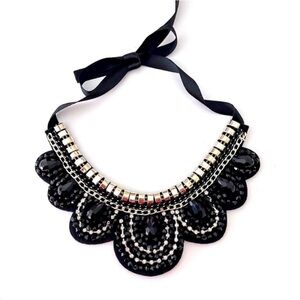Black Gold Rhinestone Statement Tie Necklace
